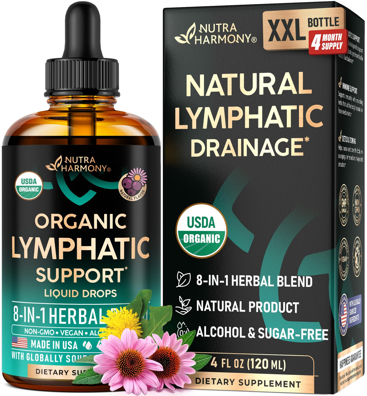 NUTRAHARMONY Lymphatic Drops bottle with herbal blend for immune wellness