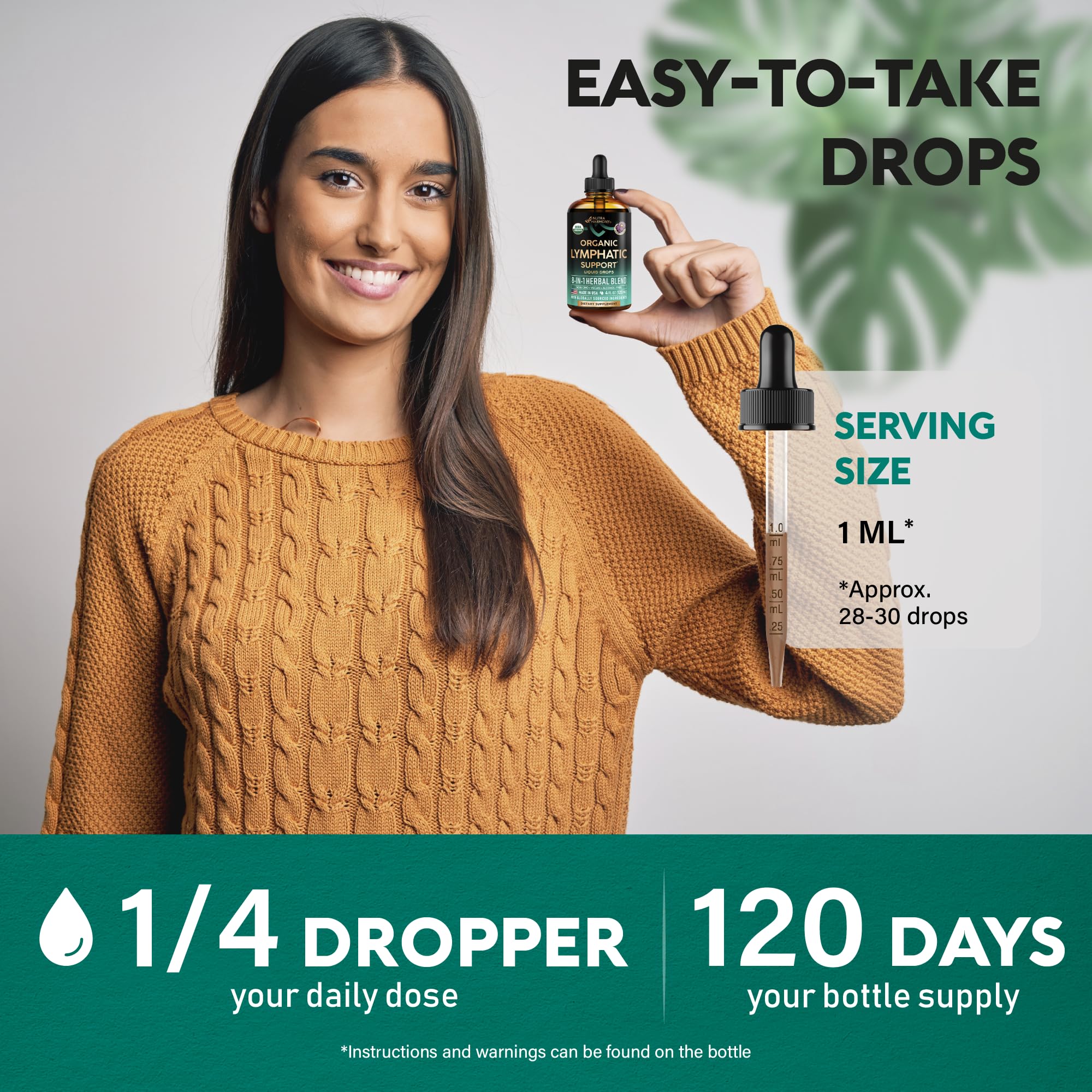 NUTRAHARMONY Lymphatic Drops packaging box signals transparency and organic certification