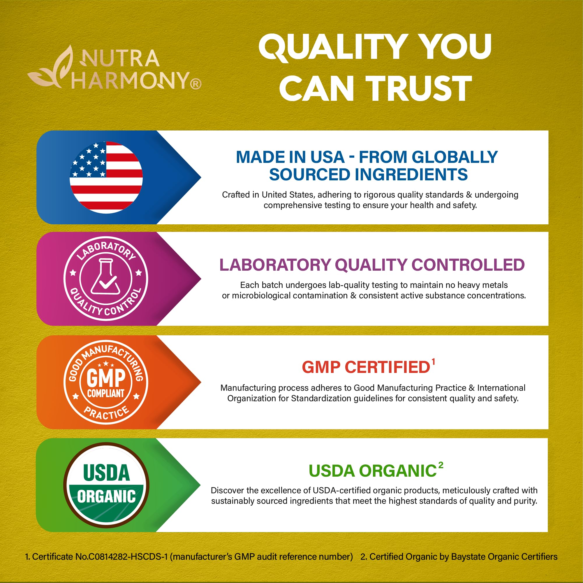 NutraHarmony Made in USA badge emphasizing quality and local production.
