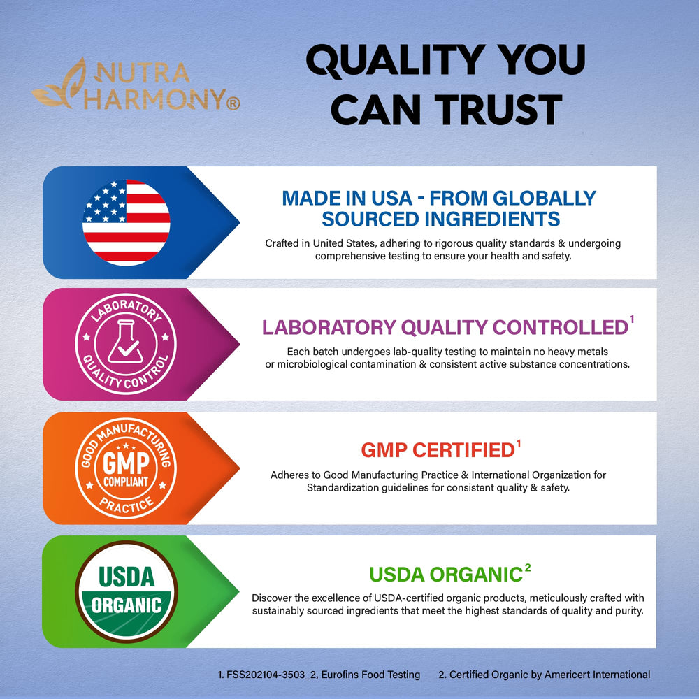 NutraHarmony Made in USA packaging reflects high quality production.