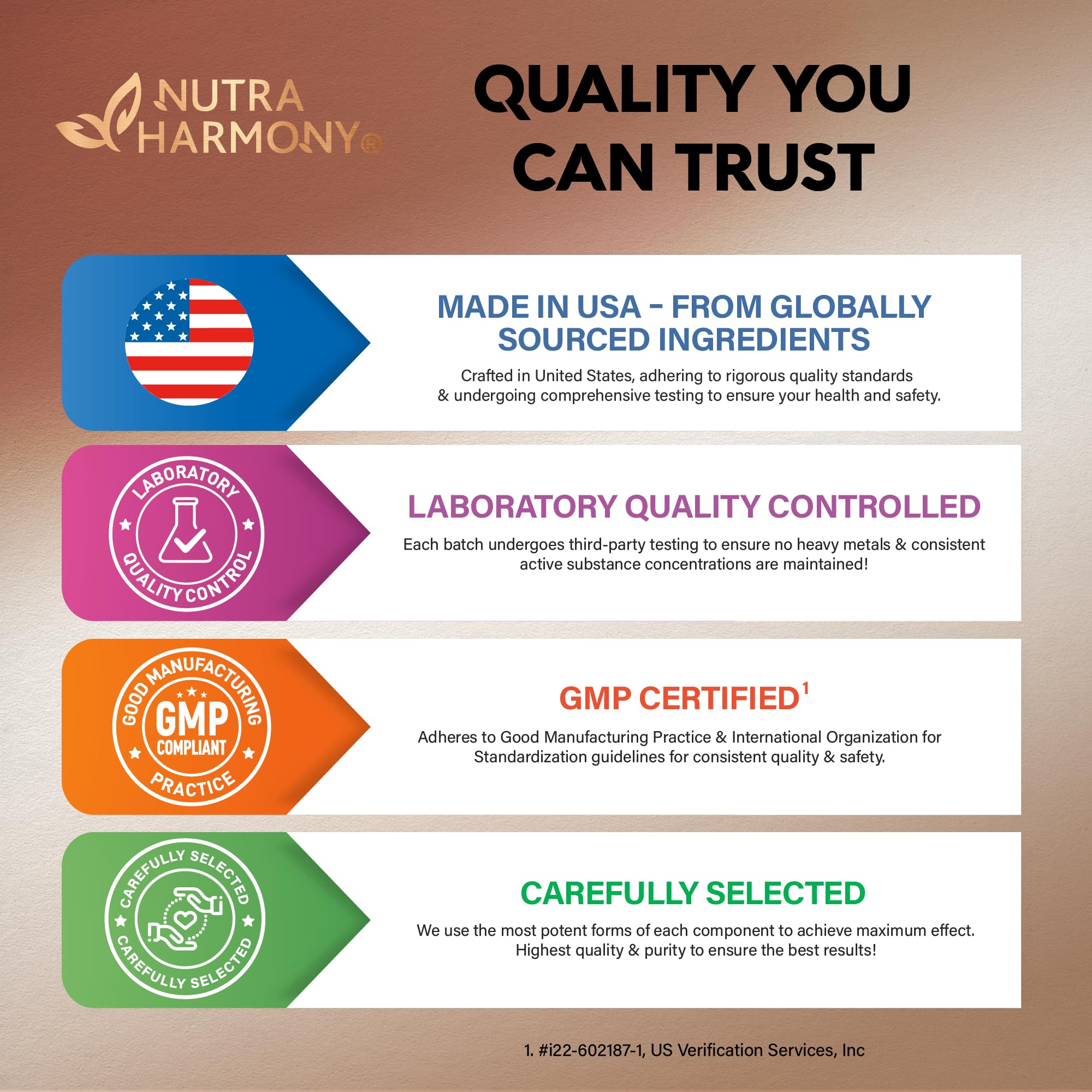 NutraHarmony Made in USA seal next to the capsule jar