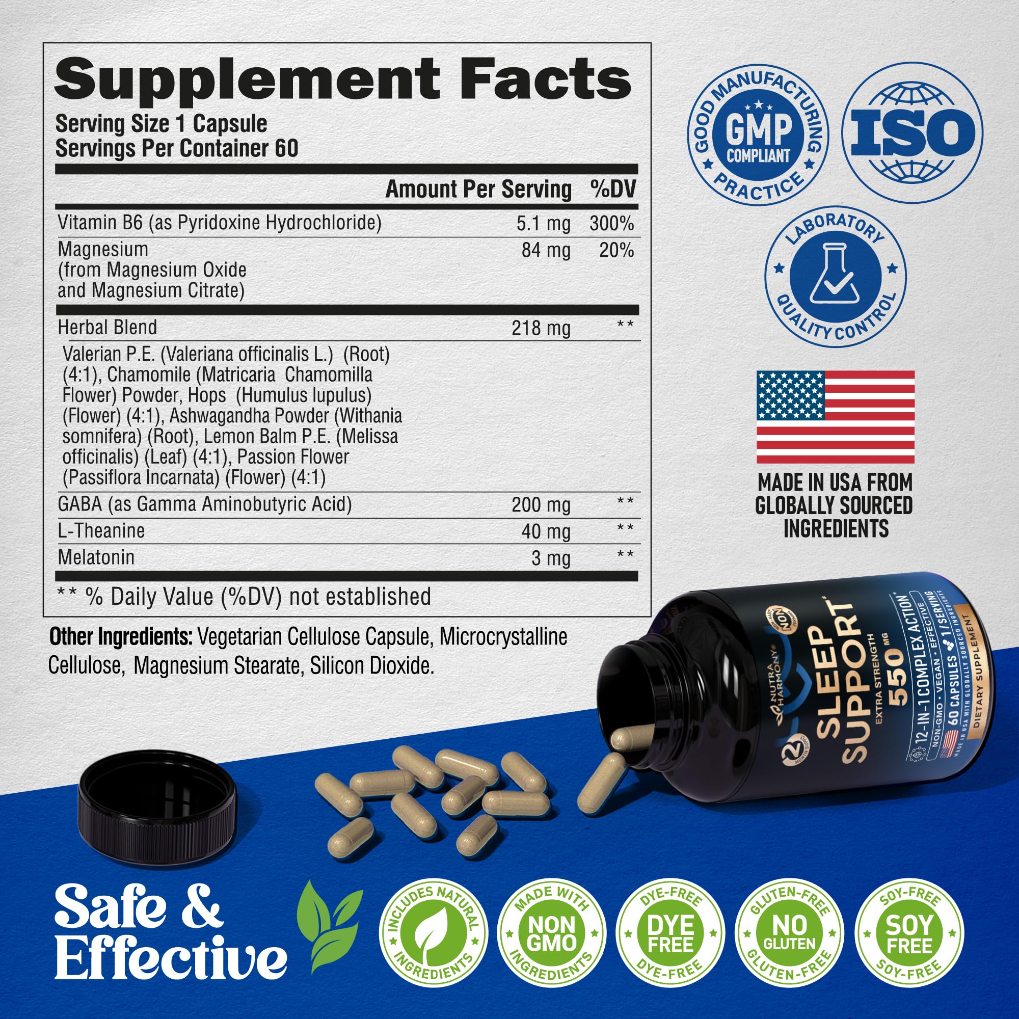 Made in USA NutraHarmony vegan sleep supplement