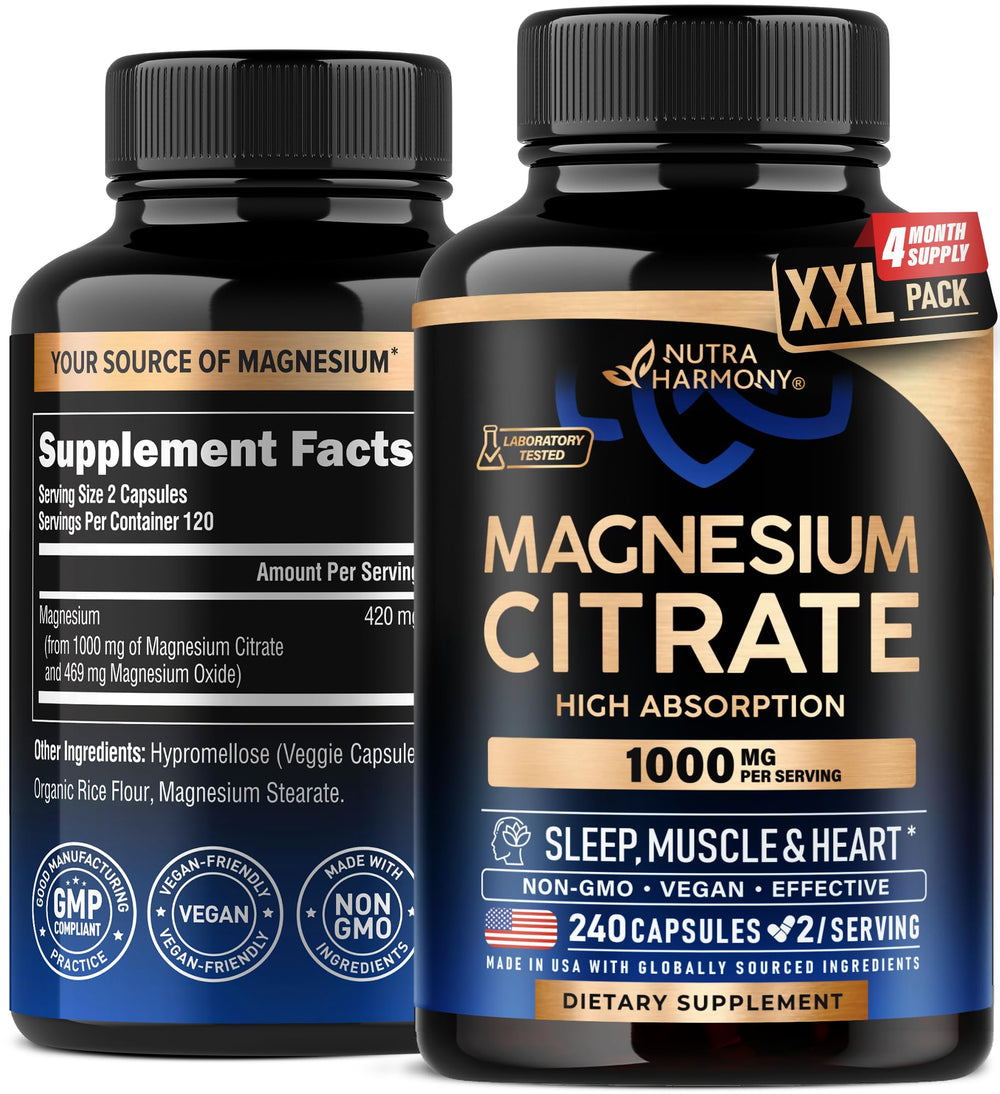NUTRAHARMONY Magnesium Citrate 1000mg bottle supports daily wellness.