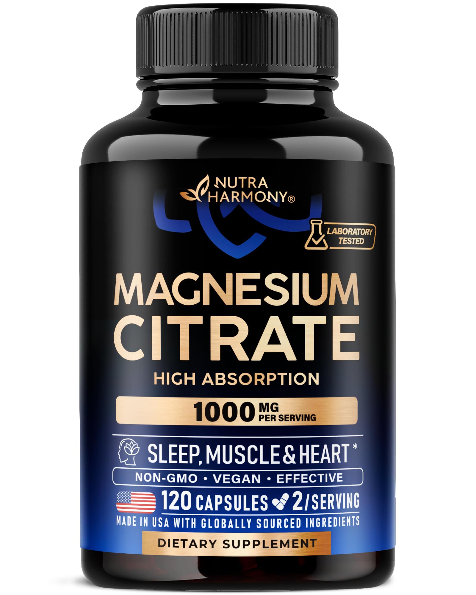 NUTRAHARMONY Magnesium Citrate 1000mg bottle for daily wellness and easy dosing.