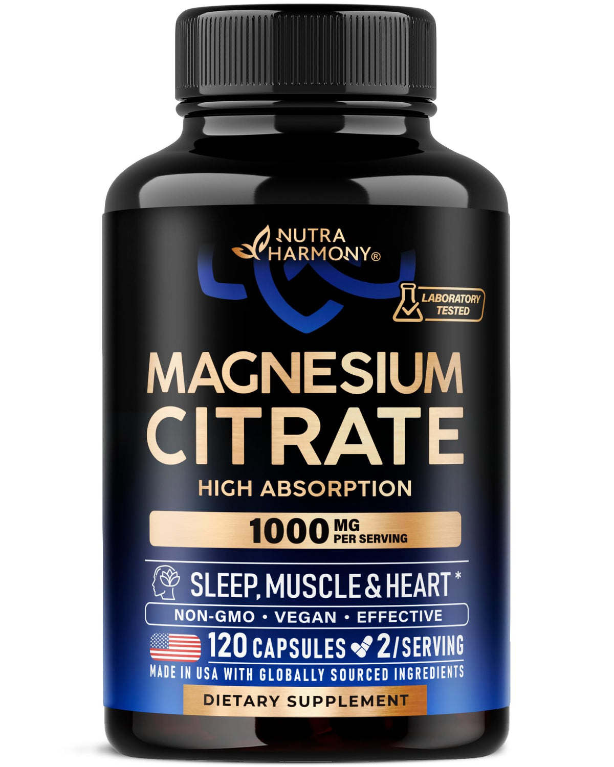 NUTRAHARMONY Magnesium Citrate 1000mg bottle for daily wellness and easy dosing.