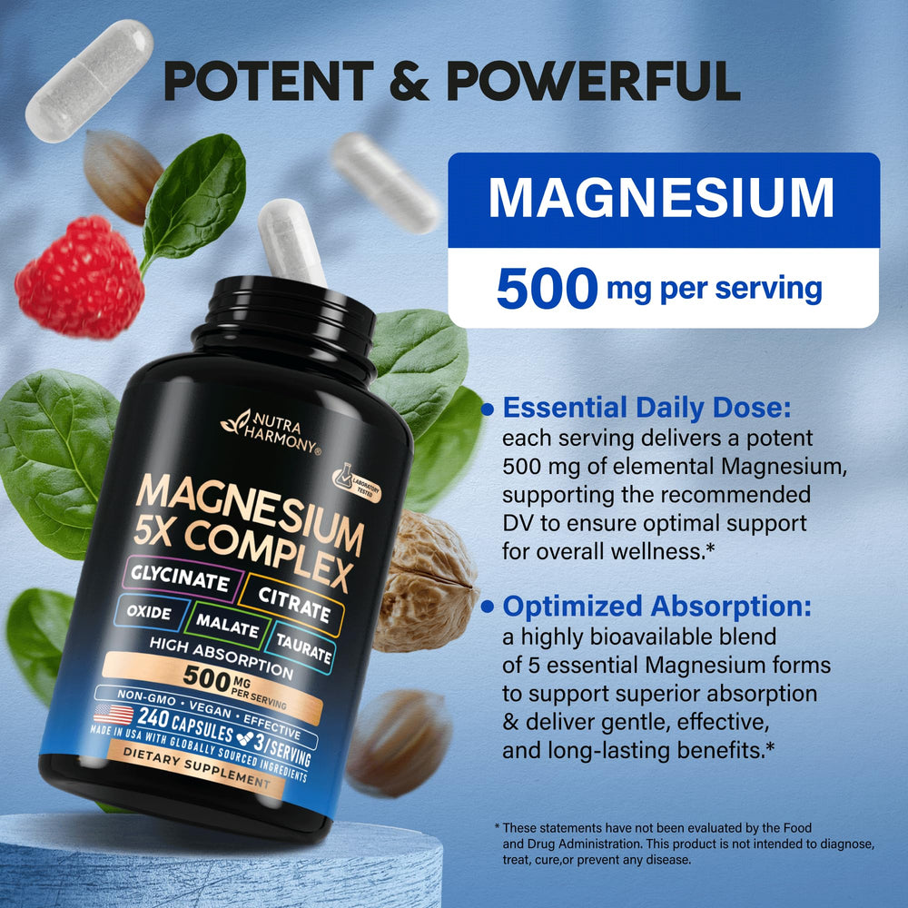 NUTRAHARMONY Magnesium malate form supports energy balance.
