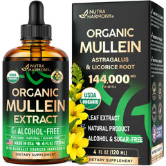 NutraHarmony Mullein Drops bottle shows natural lung support and purity.