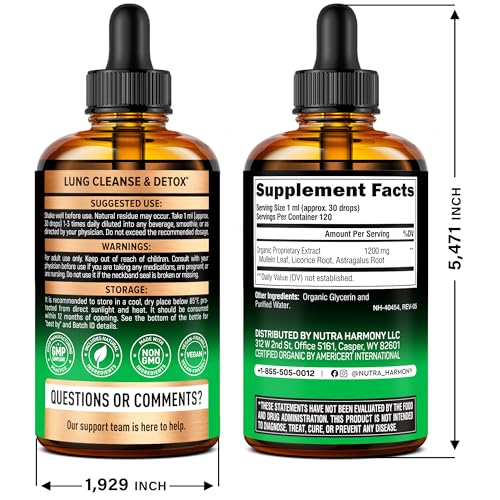 NutraHarmony Mullein Drops dropper for precise dosing and respiratory wellness.