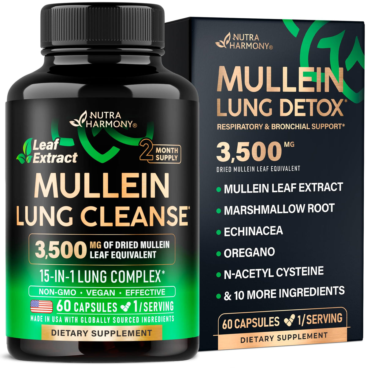 NutraHarmony Mullein Leaf Extract bottle for lung support