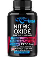 NUTRAHARMONY Nitric Oxide Booster bottle for workout readiness and focus.
