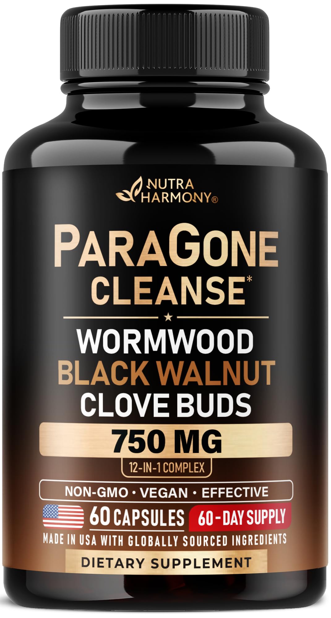 NUTRAHARMONY Paragone bottle front, vegan cleanse option for everyday wellness.