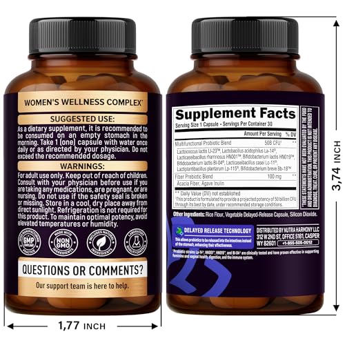 NUTRAHARMONY Probiotics for Women capsules close-up showing delayed-release design for gut delivery