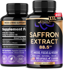 NUTRAHARMONY saffron capsules bottle closeup for mood and focus support