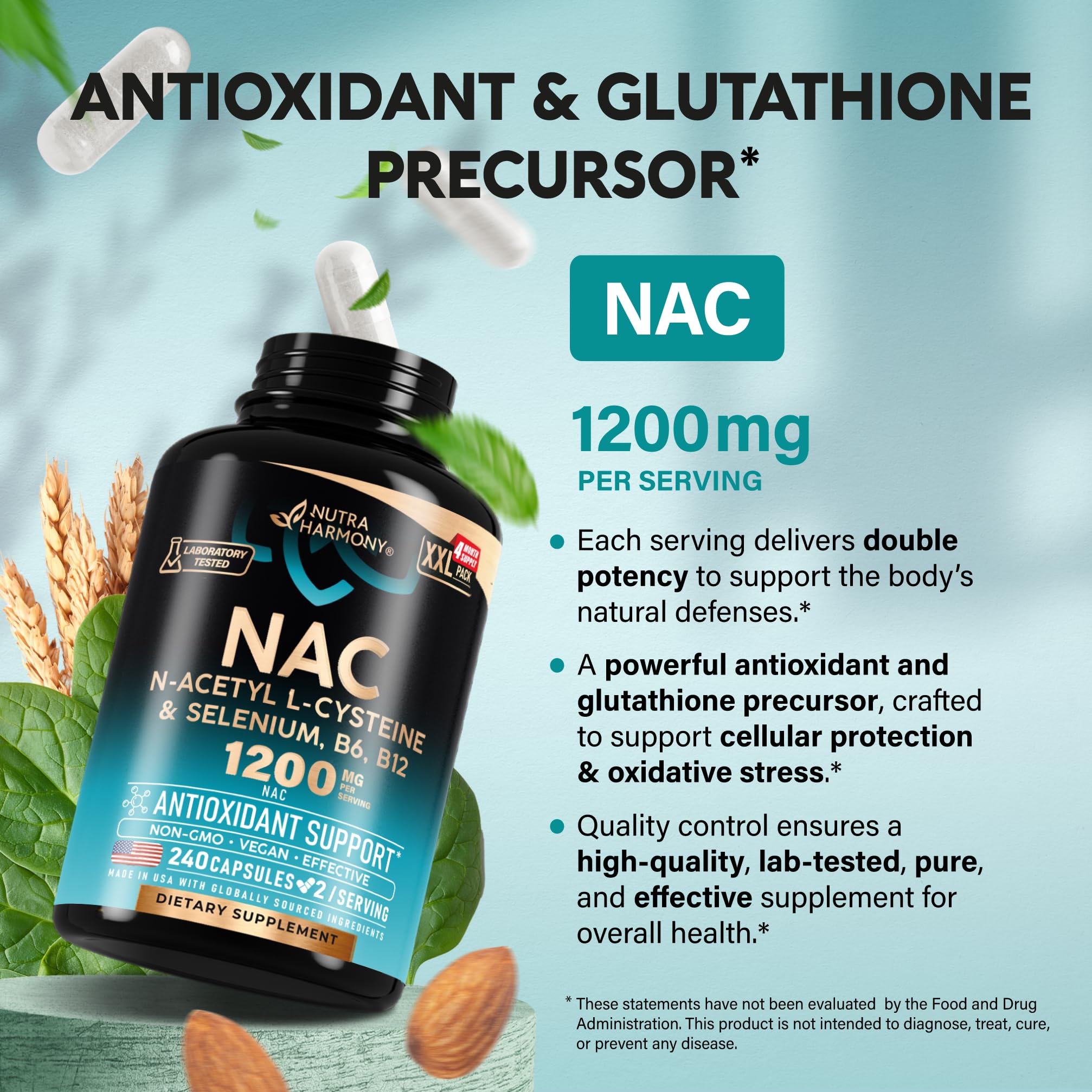 NutraHarmony Selenium, B6 and B12 blend bottle emphasizes immune and nerve support.