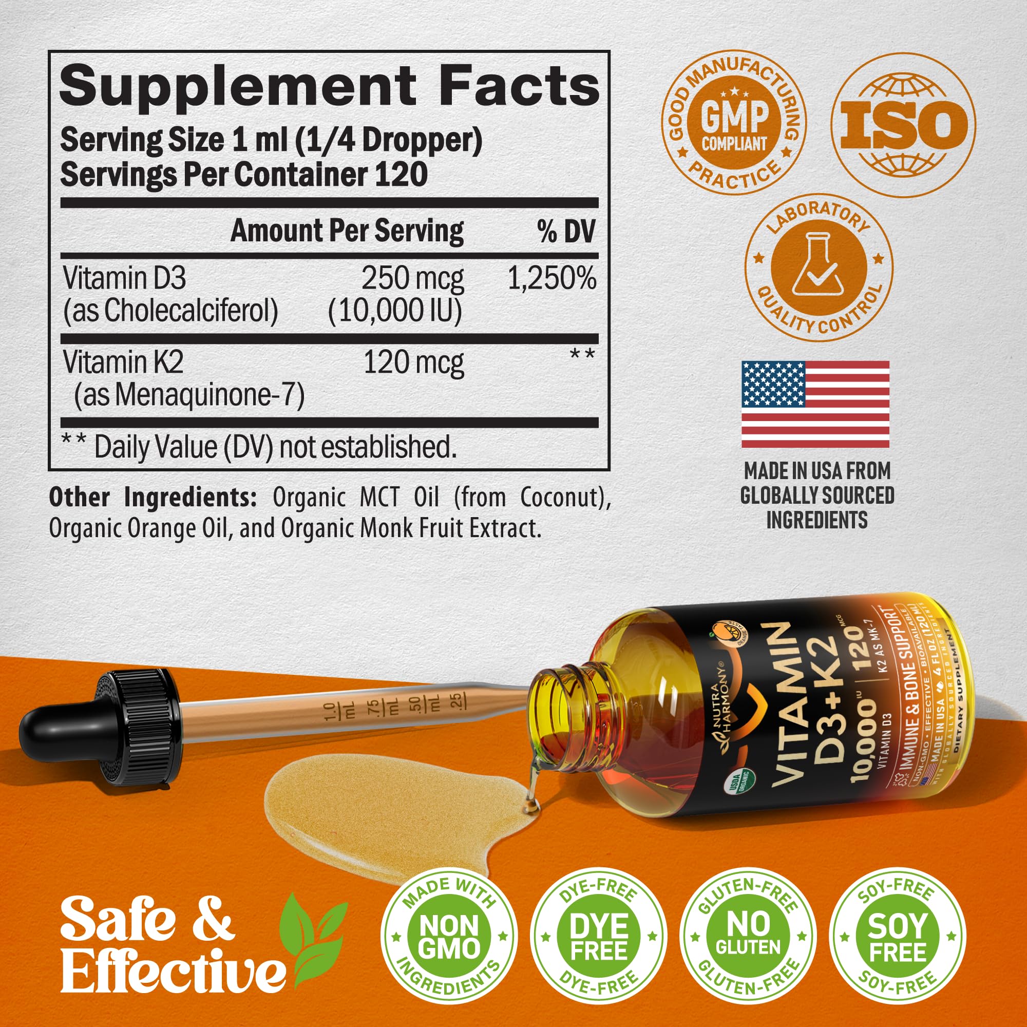 NUTRAHARMONY USDA Organic certified drops prioritize purity and safety.