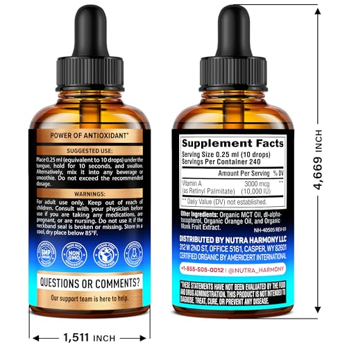 NutraHarmony Vitamin A Drops pour demonstrates easy dosing for versatile daily use.