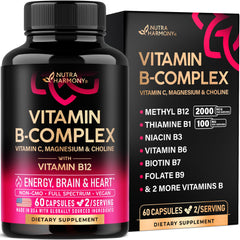 nutraharmony vitamin b complex bottle front with capsules for daily energy support