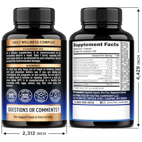 NUTRAHARMONY Vitamin B Complex capsules showing methylated B vitamins for energy