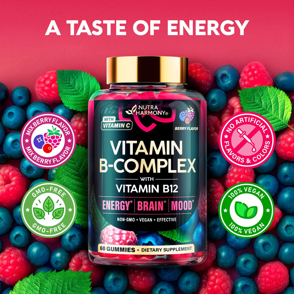NUTRAHARMONY Vitamin B-Complex Gummies lab-tested-non-gmo seal assures quality you can trust.