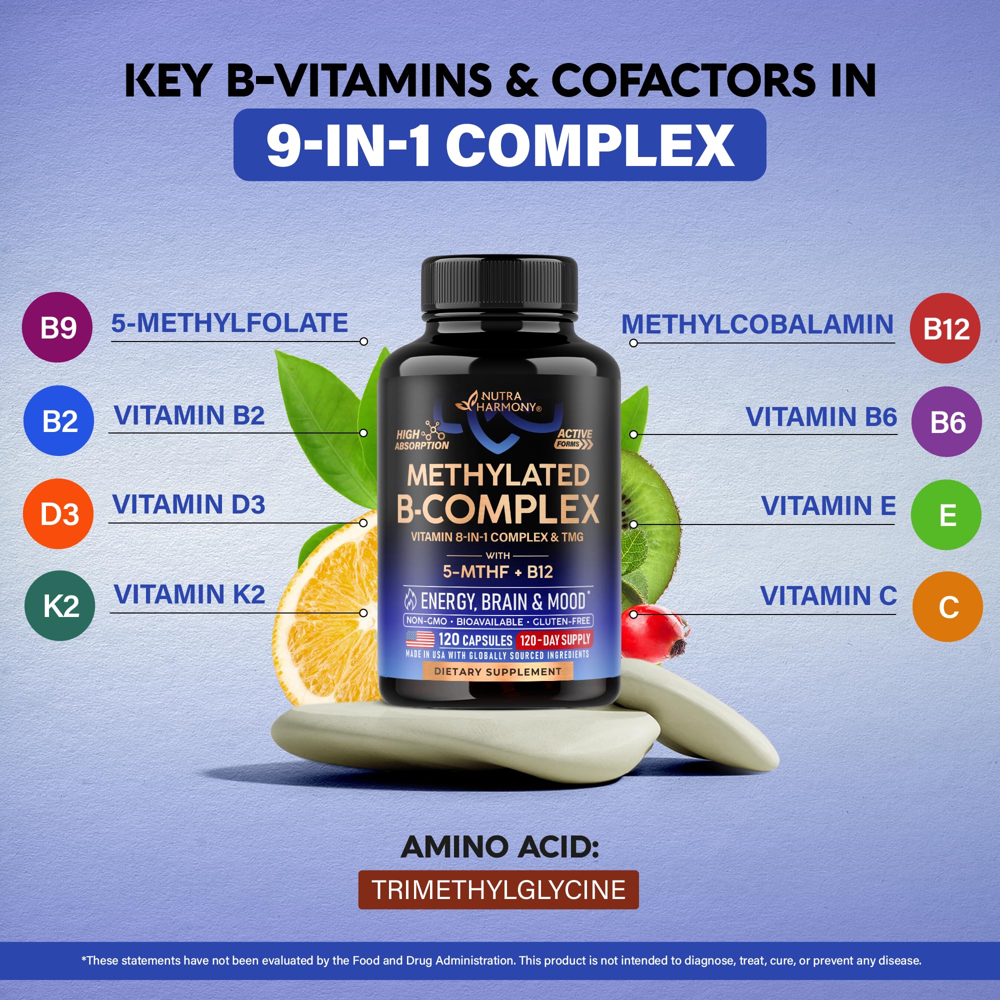 NUTRAHARMONY Vitamin B Complex ingredients panel visible on label