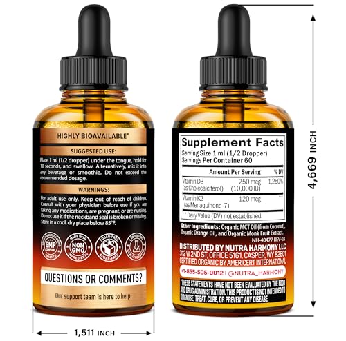 NutraHarmony D3 K2 drops with dropper for precise daily intake.