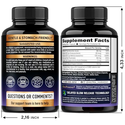 NUTRAHARMONY Zinc Picolinate 50mg label shows copper and vitamins for balance.