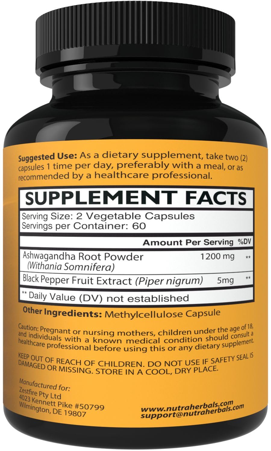 NutraHerbals Ashwagandha capsules closeup highlighting vegan capsules