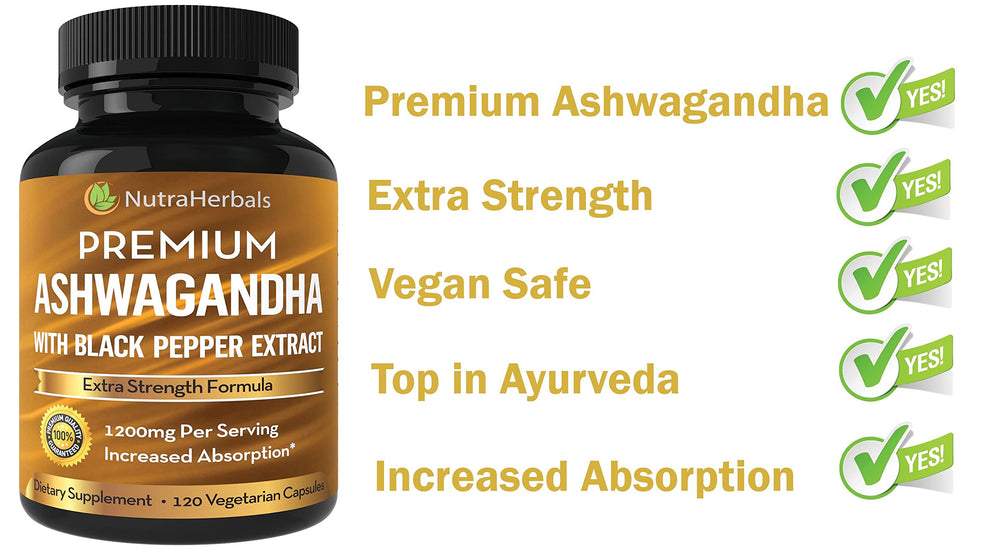 NutraHerbals Ashwagandha capsules in hand suggesting daily wellness support