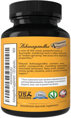 NutraHerbals Ashwagandha label closeup emphasizing GMP quality and pure root powder