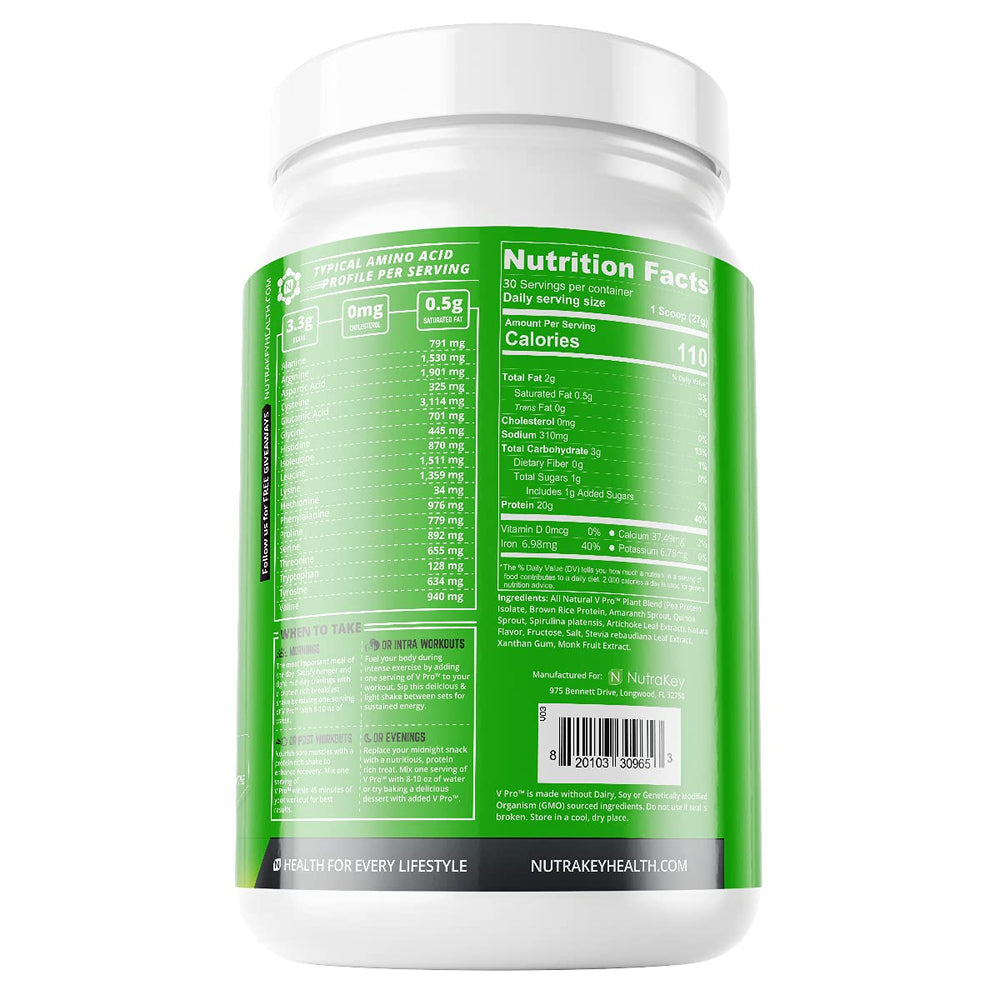 NutraKey V-Pro bottle with label to emphasize gluten-free, dairy-free vegan formula.