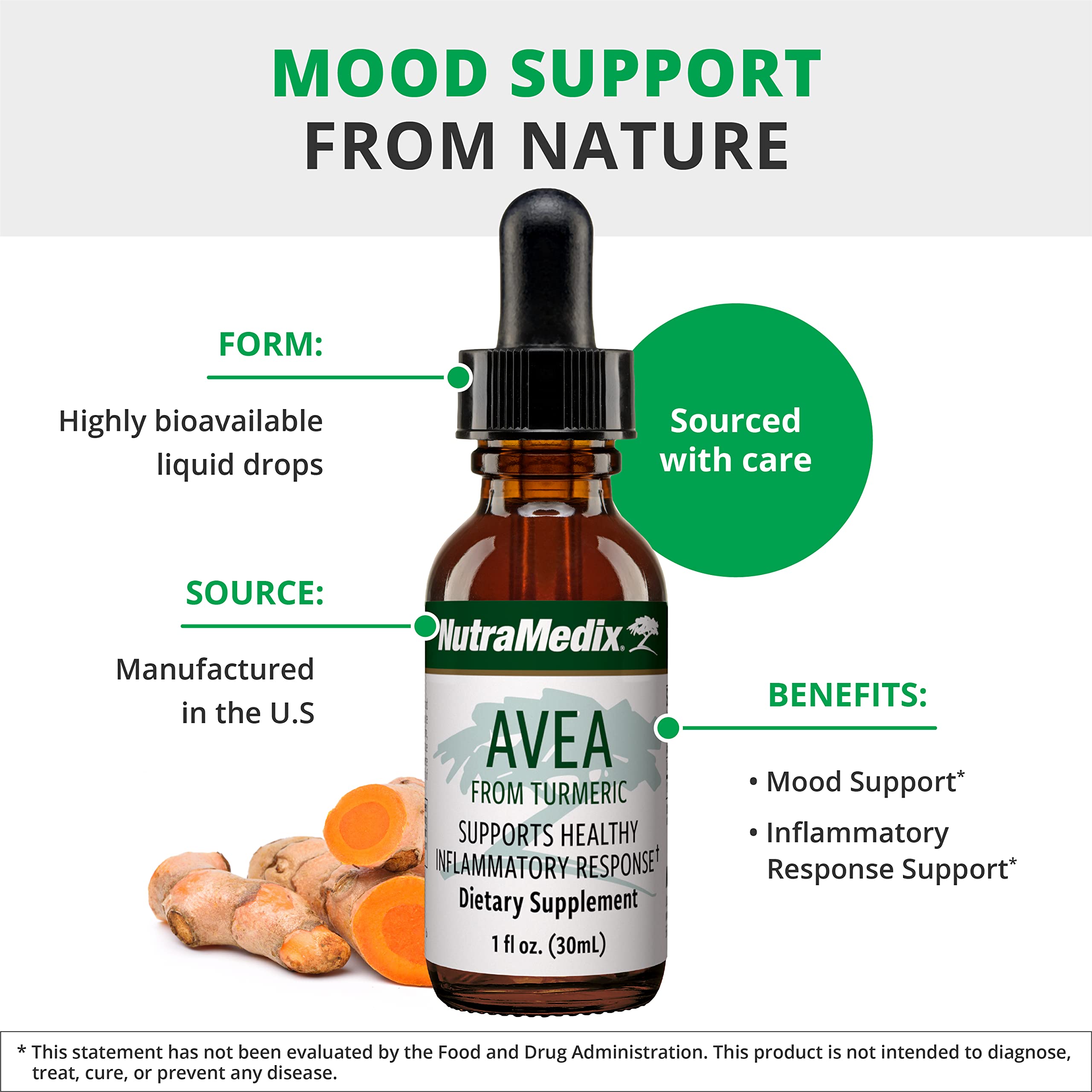 NutraMedix Avea turmeric liquid pour demonstrates simple daily intake.