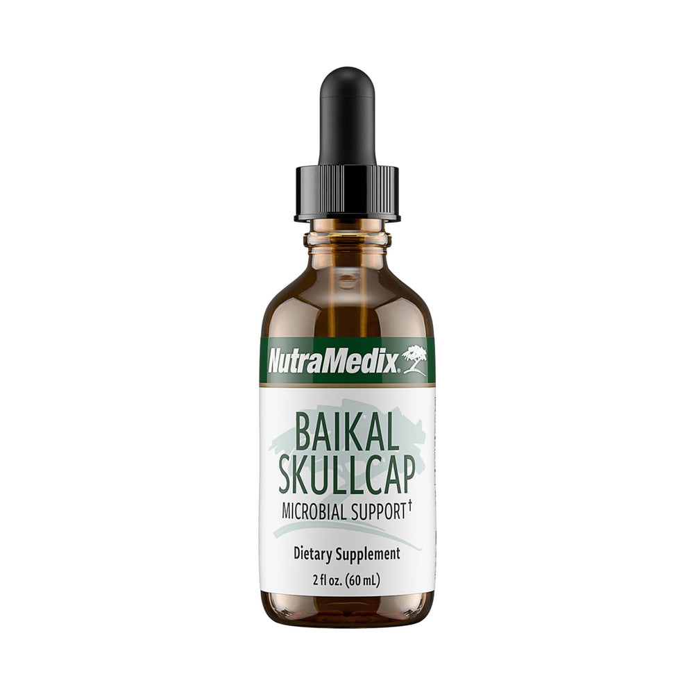 NutraMedix Baikal Skullcap tincture bottle pour for convenient daily immune support.