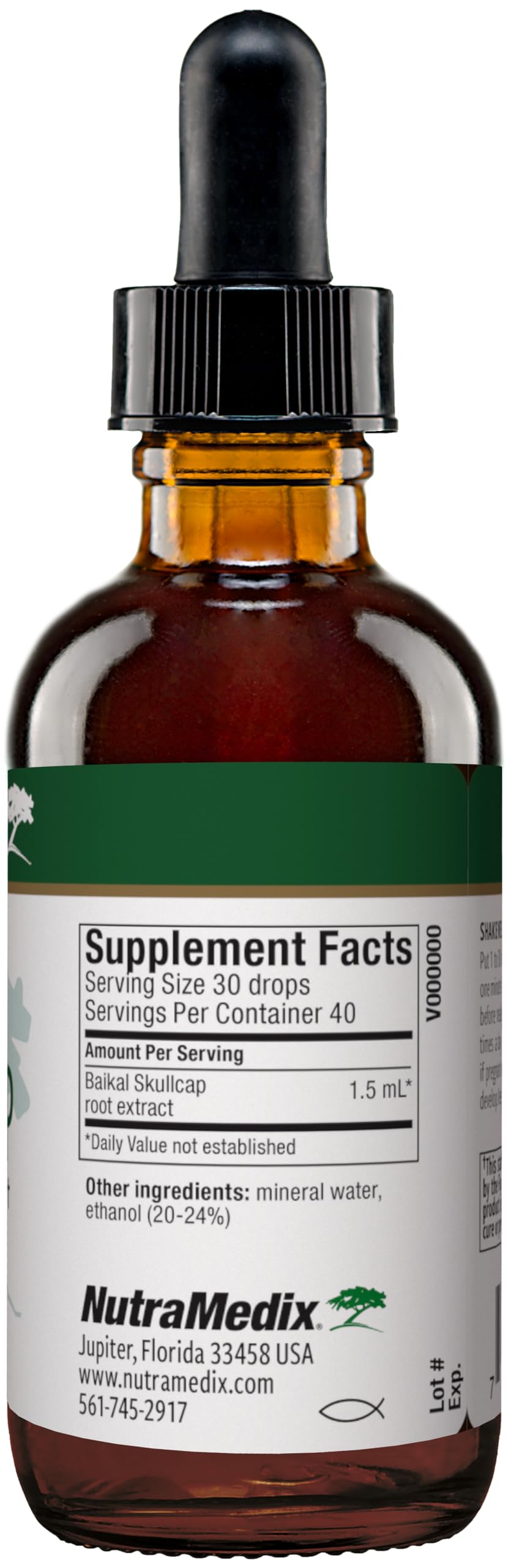 NutraMedix Baikal Skullcap tincture label closeup highlighting the extract quality.