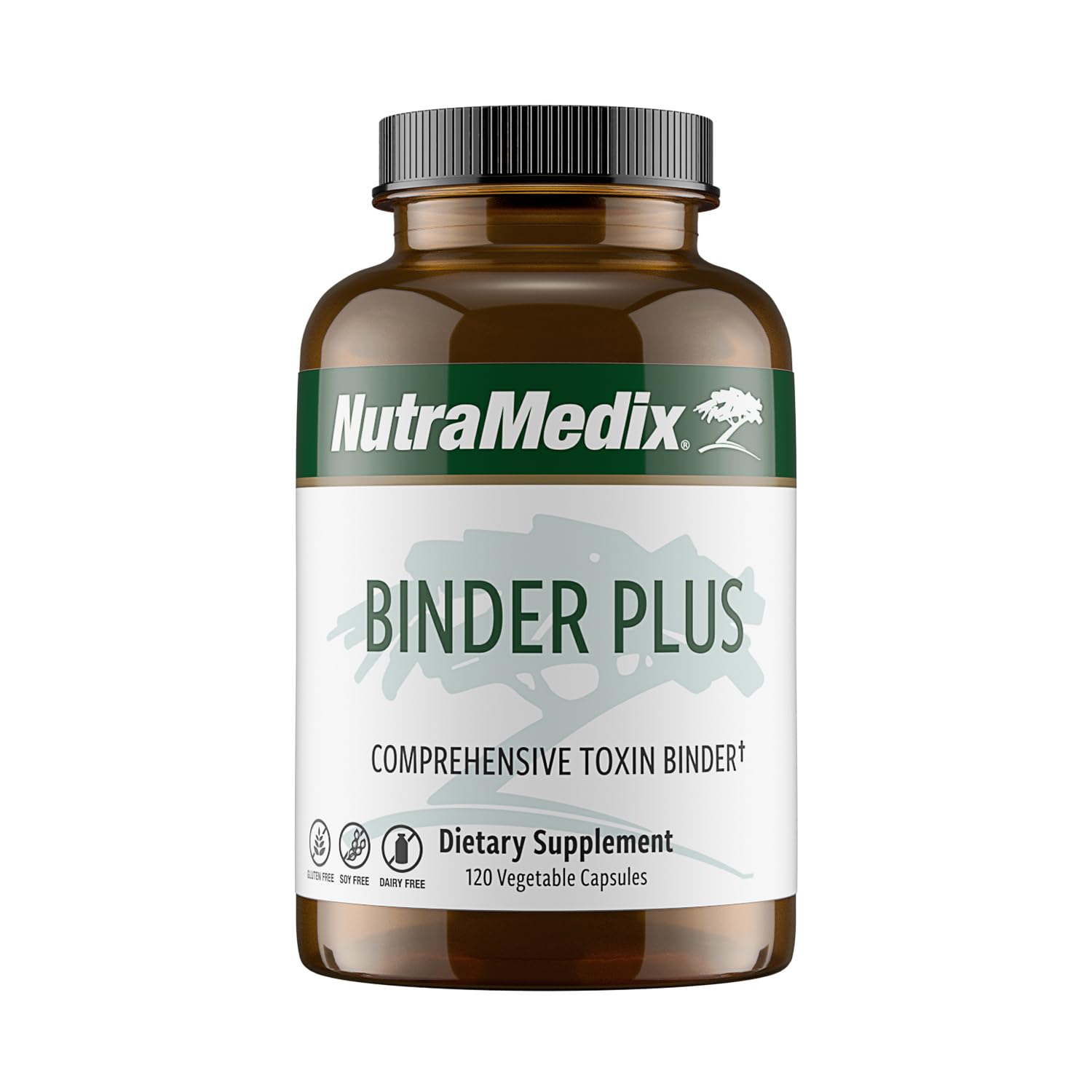 NutraMedix Binder Plus bottle with capsules for daily detox support.
