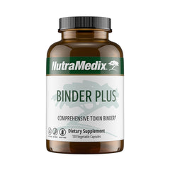 NutraMedix Binder Plus bottle with capsules for daily detox support.