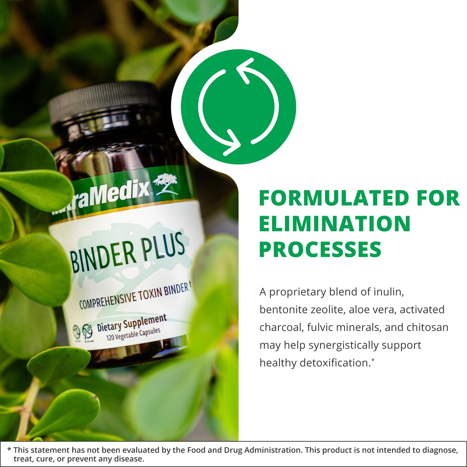 NutraMedix Binder Plus label highlights natural detox ingredients.