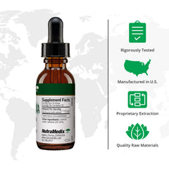 NutraMedix Houttuynia droplet tincture close-up highlights precise dosing and blending into beverages.
