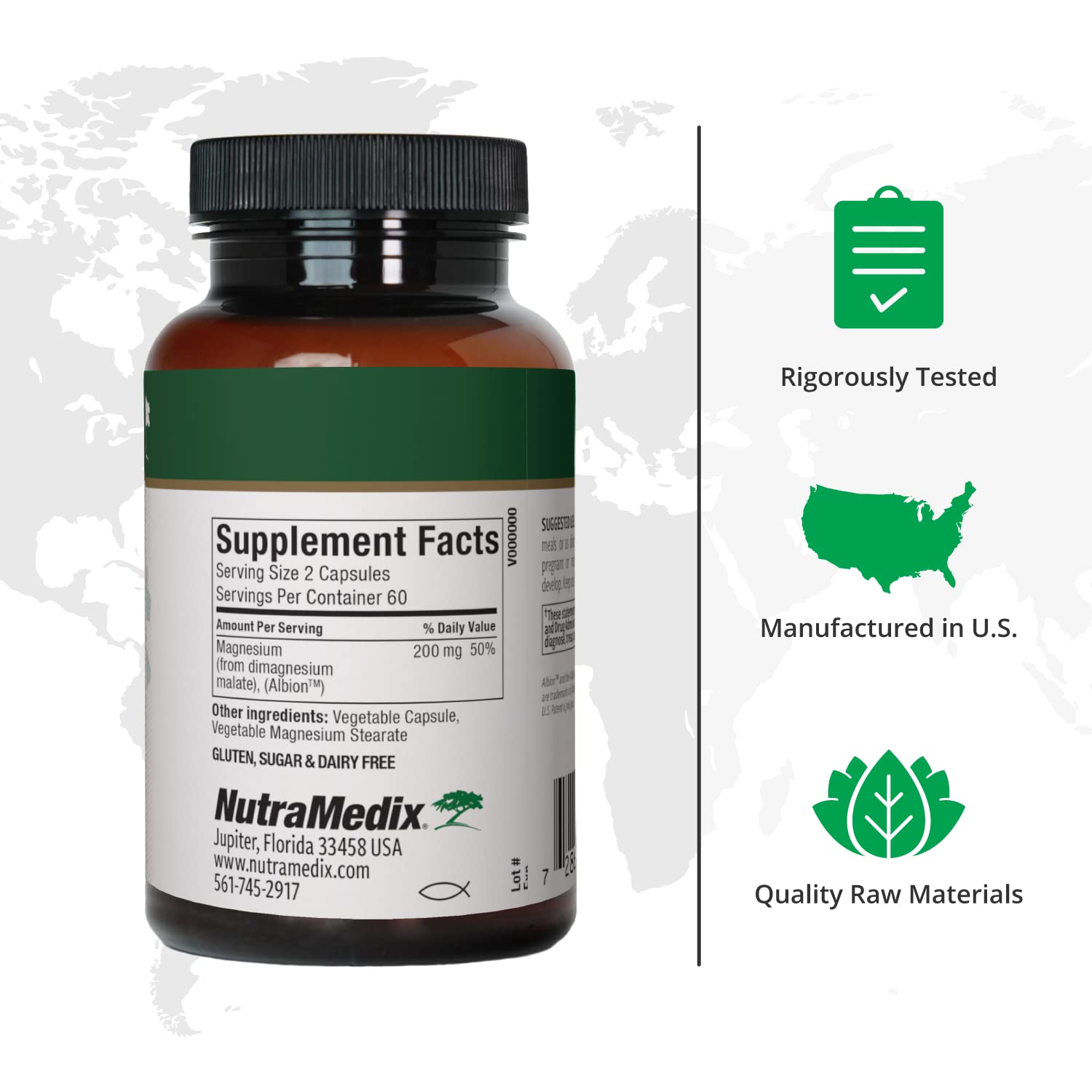 NutraMedix Magnesium Malate capsules closeup highlights convenient vegan capsules for daily mineral intake.