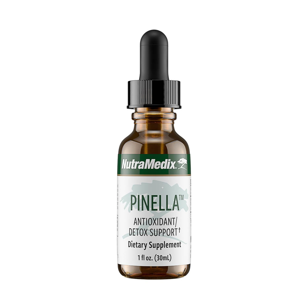 NutraMedix Pinella liquid drops bottle closeup showing anise aroma for cognitive support
