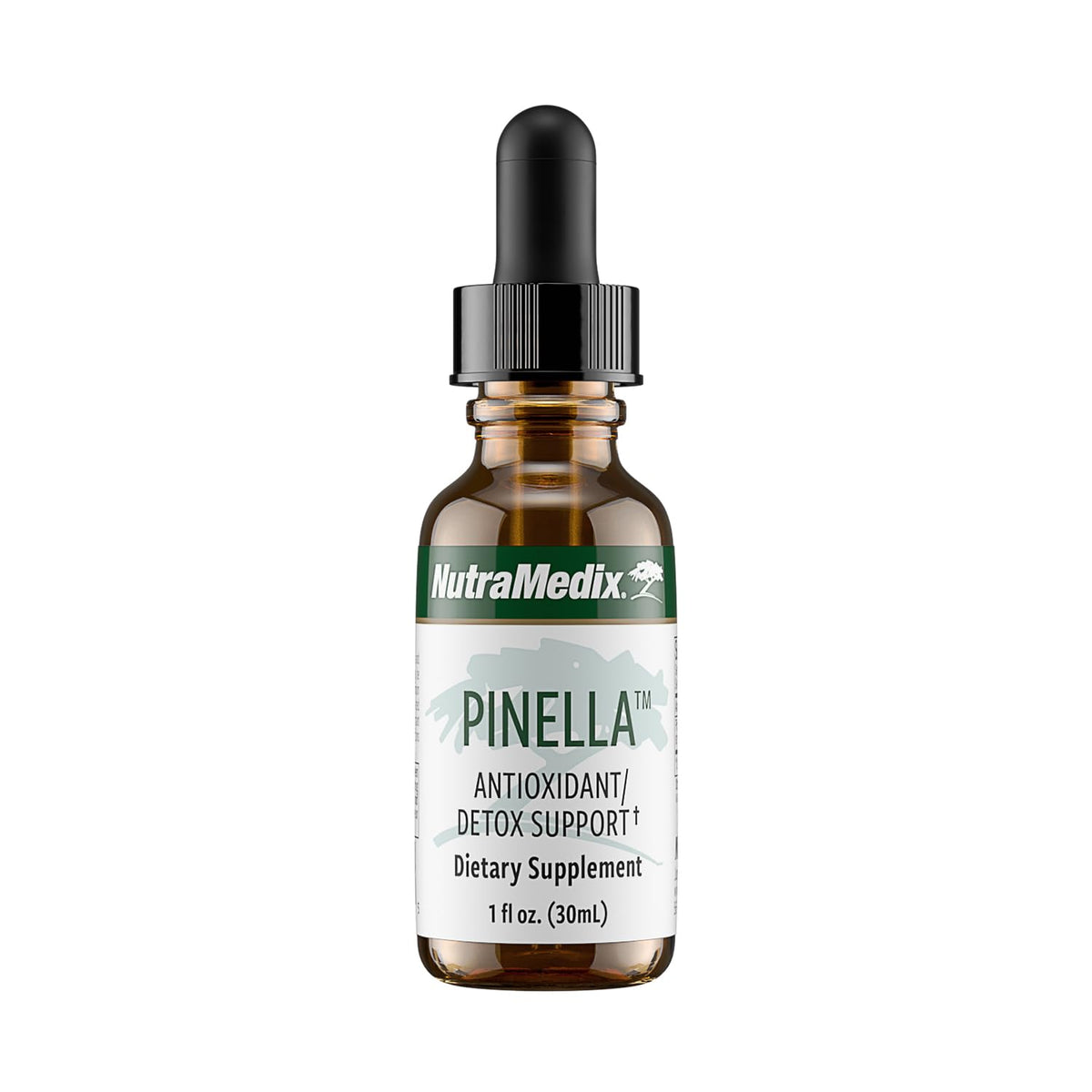 NutraMedix Pinella liquid drops bottle closeup showing anise aroma for cognitive support