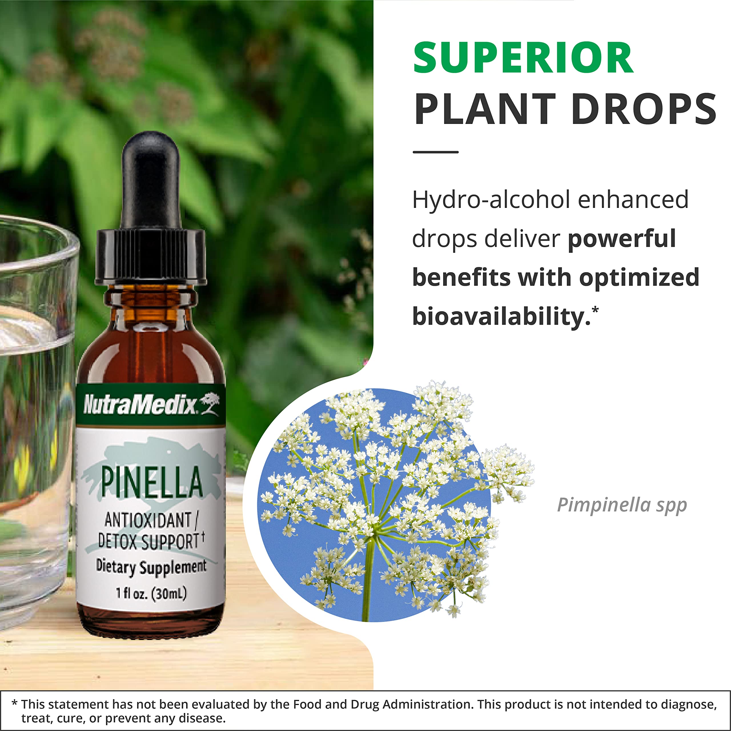 NutraMedix Pinella drops on counter conveying accessible daily detox support