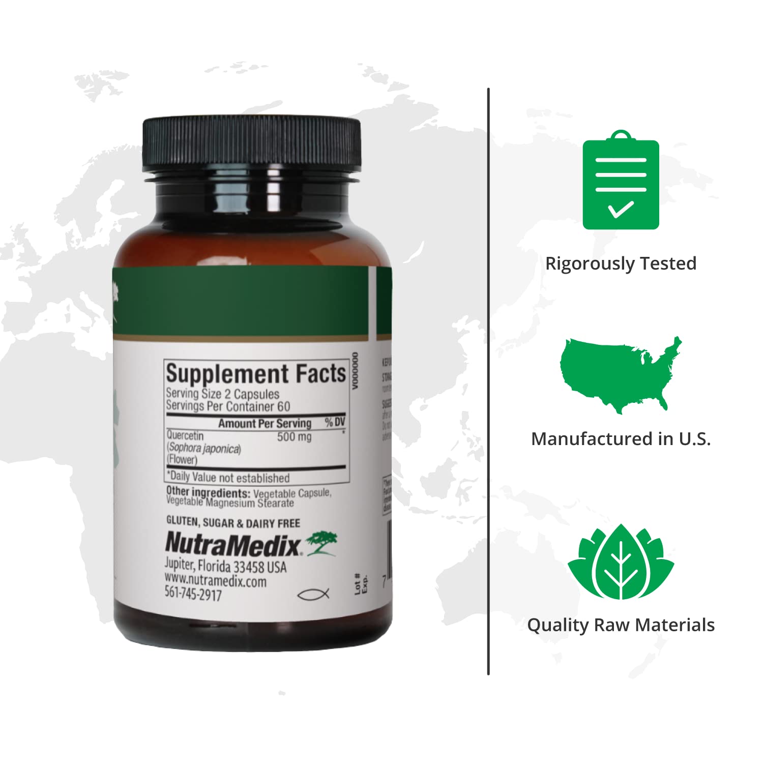 Close-up of NutraMedix Quercetin capsules highlighting antioxidant power