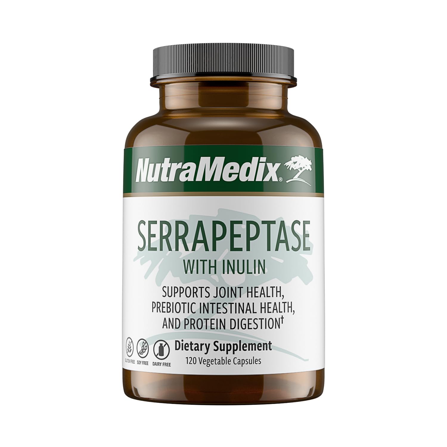 NutraMedix Serrapeptase bottle showing the product and label for digestive support.