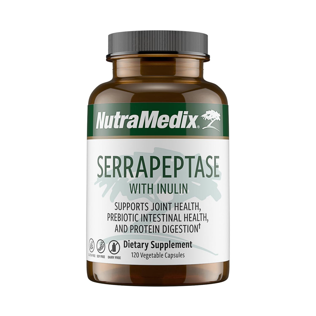 NutraMedix Serrapeptase bottle showing the product and label for digestive support.