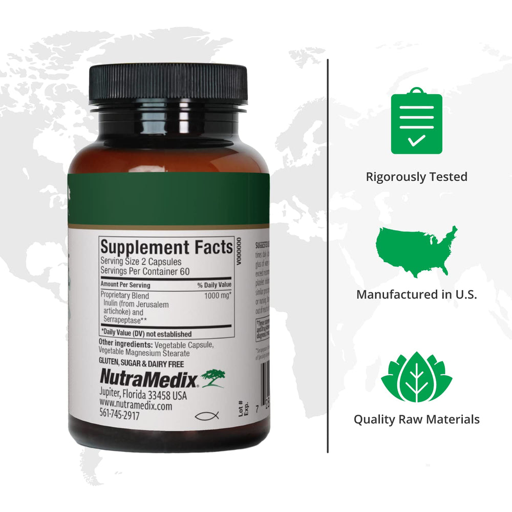 NutraMedix Serrapeptase capsules arranged for easy daily joint support.