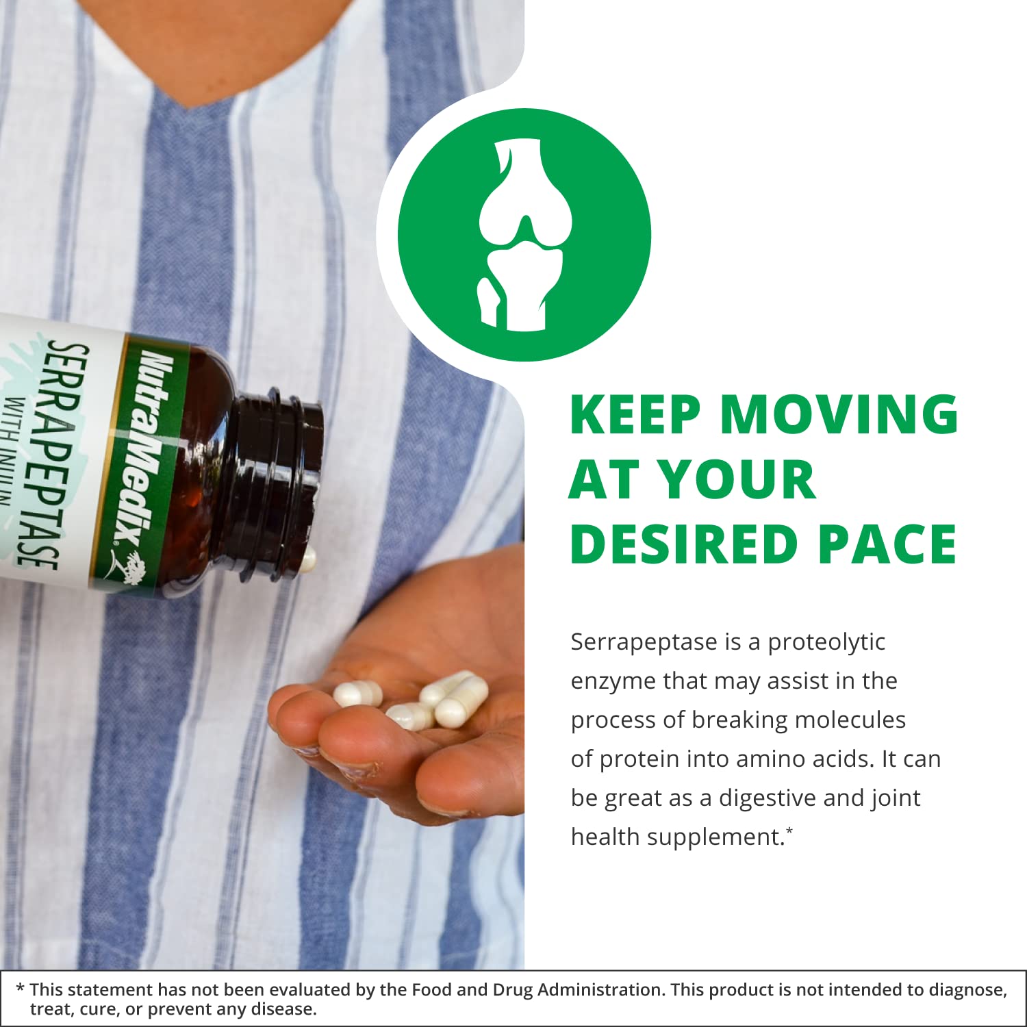 NutraMedix Serrapeptase label front highlights ingredients and dairy-free formula.