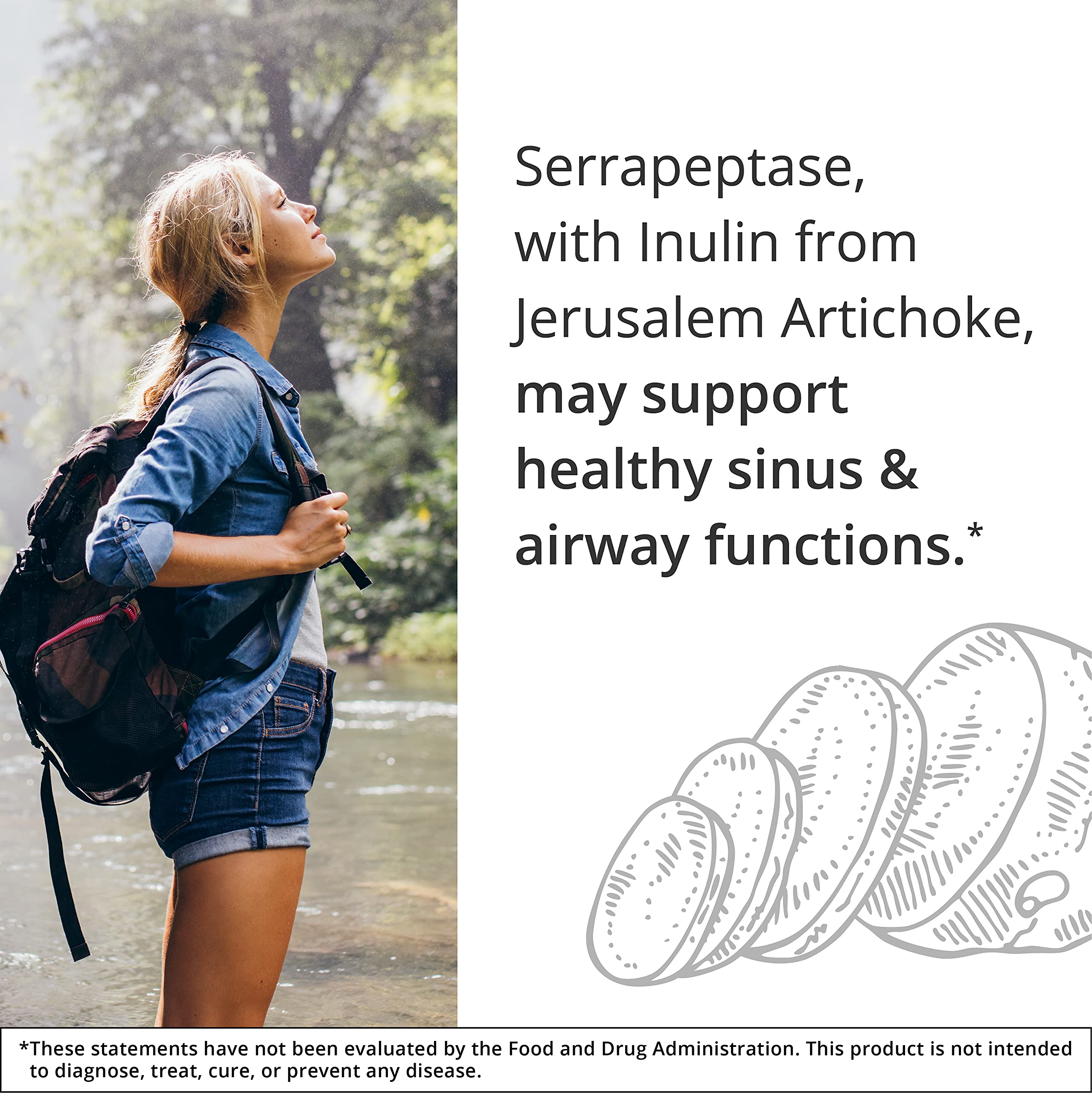 NutraMedix Serrapeptase illustration hinting at sinus and airway support.
