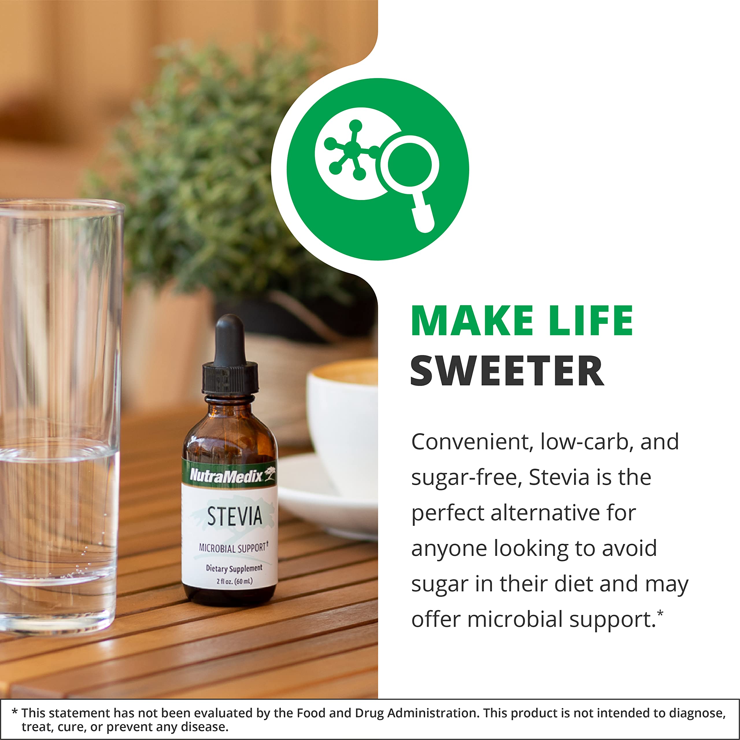 NutraMedix Stevia liquid drops label front highlights stevia origins.