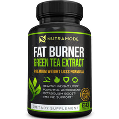 Nutramode green tea extract bottle shows antioxidant-rich formula for energy.