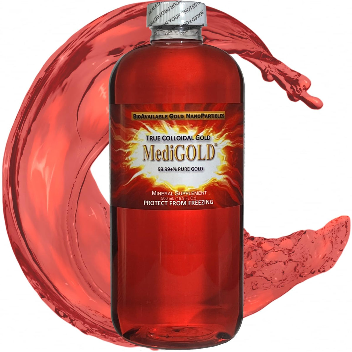Nutraneering MediGOLD bottle closeup, highlighting purity for daily wellness support